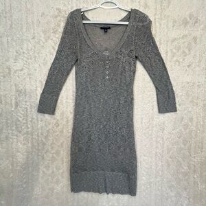 Y2K Vintage American Eagle Boho Gray Crochet Knit Dress Sz M Slip Midi Pointelle